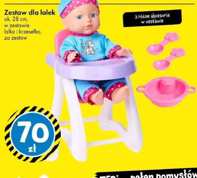 Zestaw dla lalek ok. 28 cm, w zestawie lalka i krzesełko