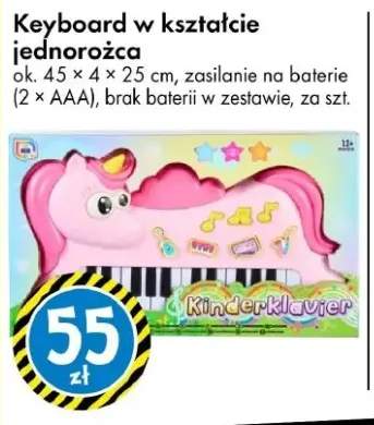 Keyboard w kształcie jednorożca ok. 45 x 4 x 25 cm, zasilanie na baterie (2 x AAA), brak baterii w zestawie