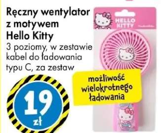 Ręczny wentylator z motywem Hello Kitty 3 poziomy, w zestawie kabel do ładowania typu C