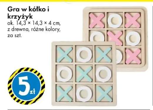 Gra w kółko i krzyżyk ok. 14,3 × 14,3 × 4 cm, z drewna, różne kolory