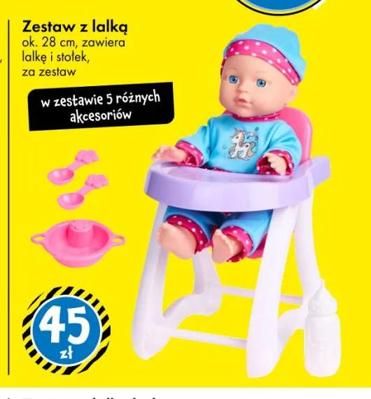 Zestaw z lalką i stołkiem 28 cm
