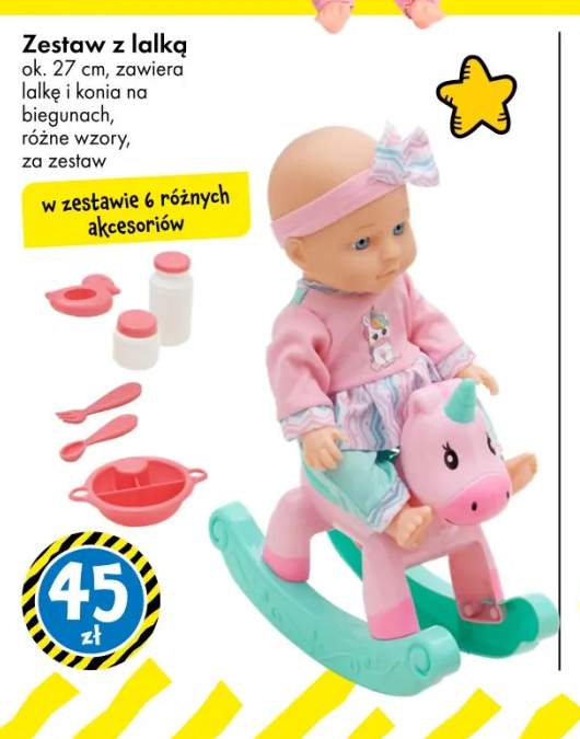 Zestaw z lalką i koniem na biegunach 27 cm